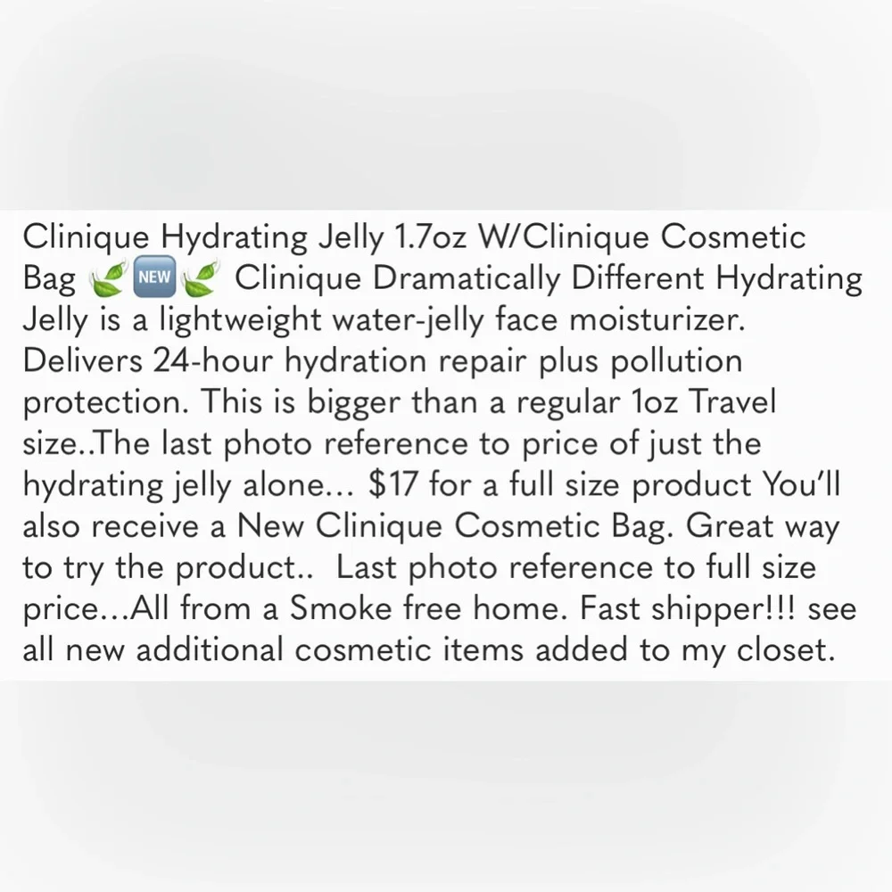 Clinique Hydrating Jelly 1.7oz W/Clinique Cosmetic Bag 🪻🆕🪻